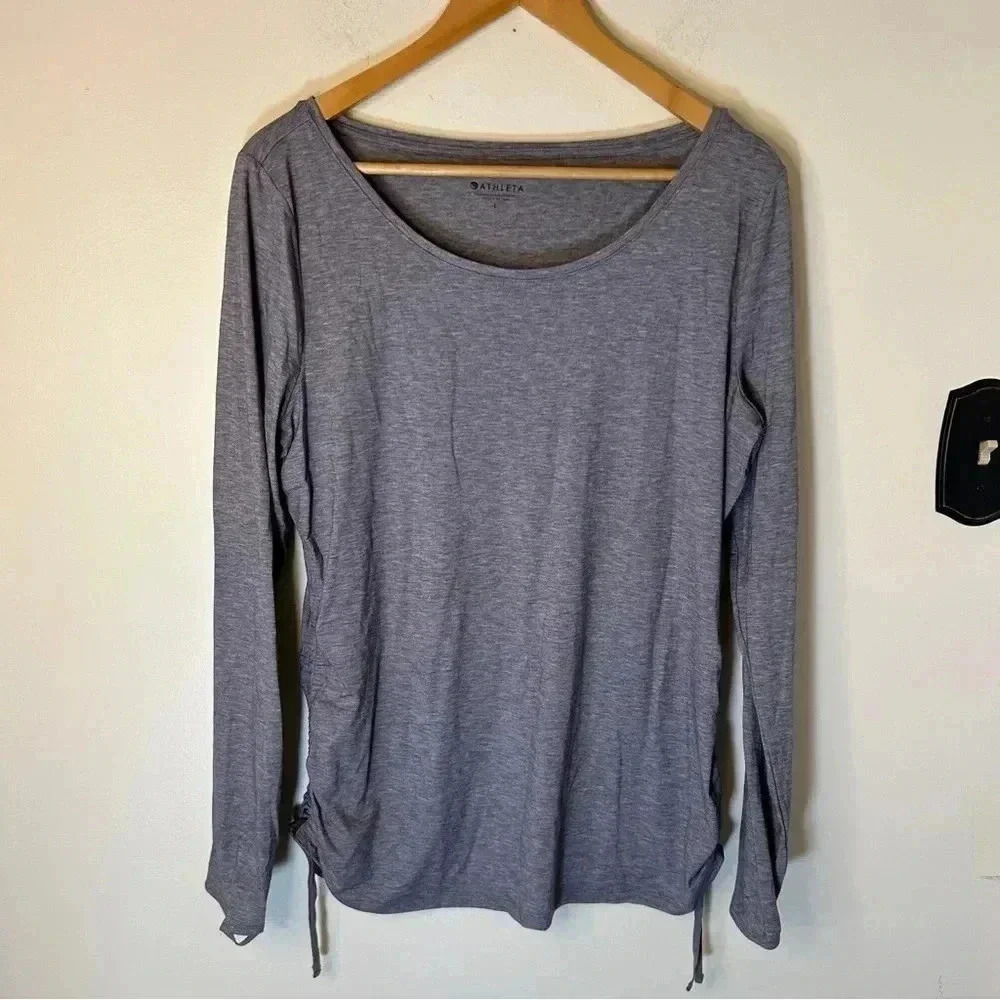 Athleta Encore Grey Long Sleeve Side Ruched Size Large